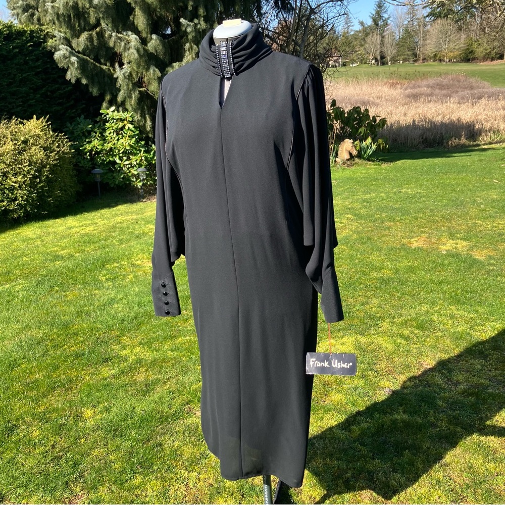 Rare Vintage Frank Usher “deadstock” long evening gown, dolman sleeves, black
